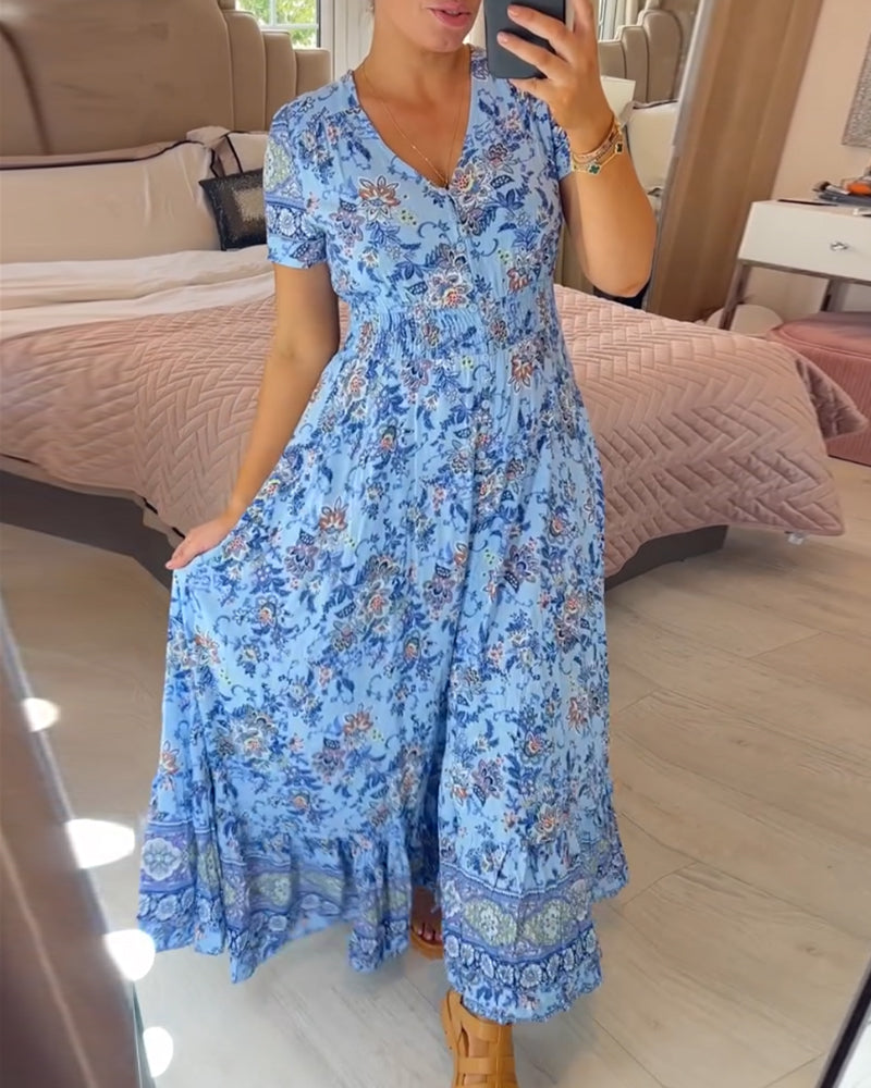 Robe col V à imprimé fleuri