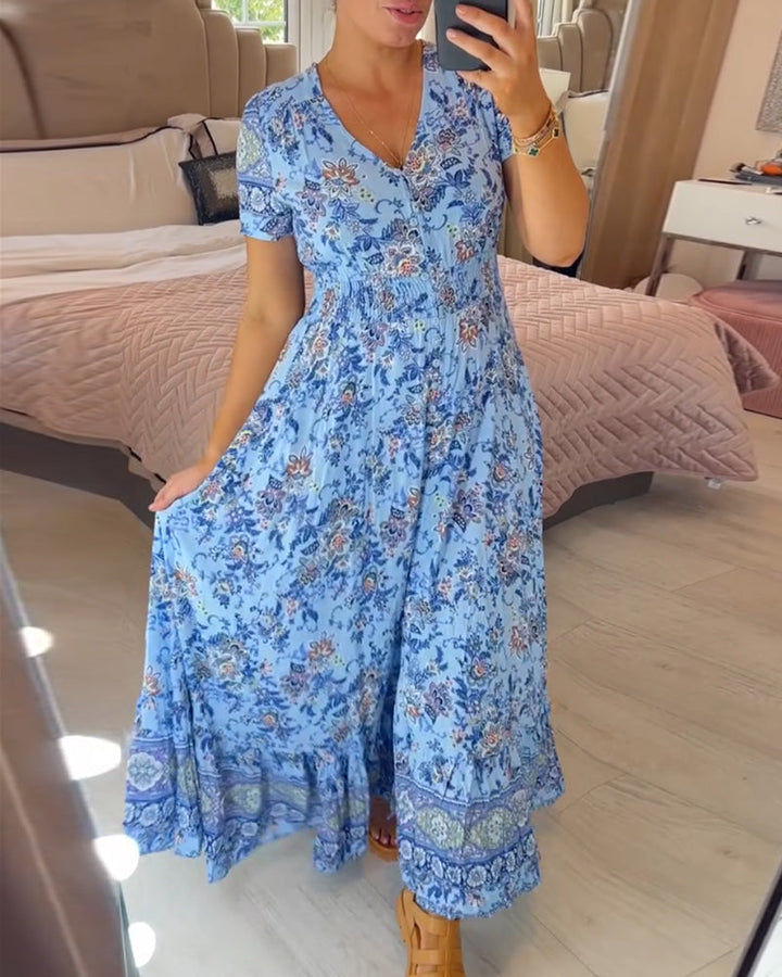 Robe col V à imprimé fleuri