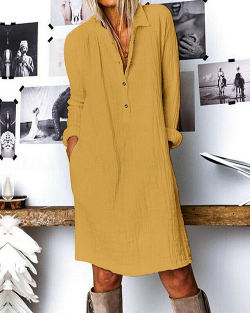 Robe de couleur unie à manches longues