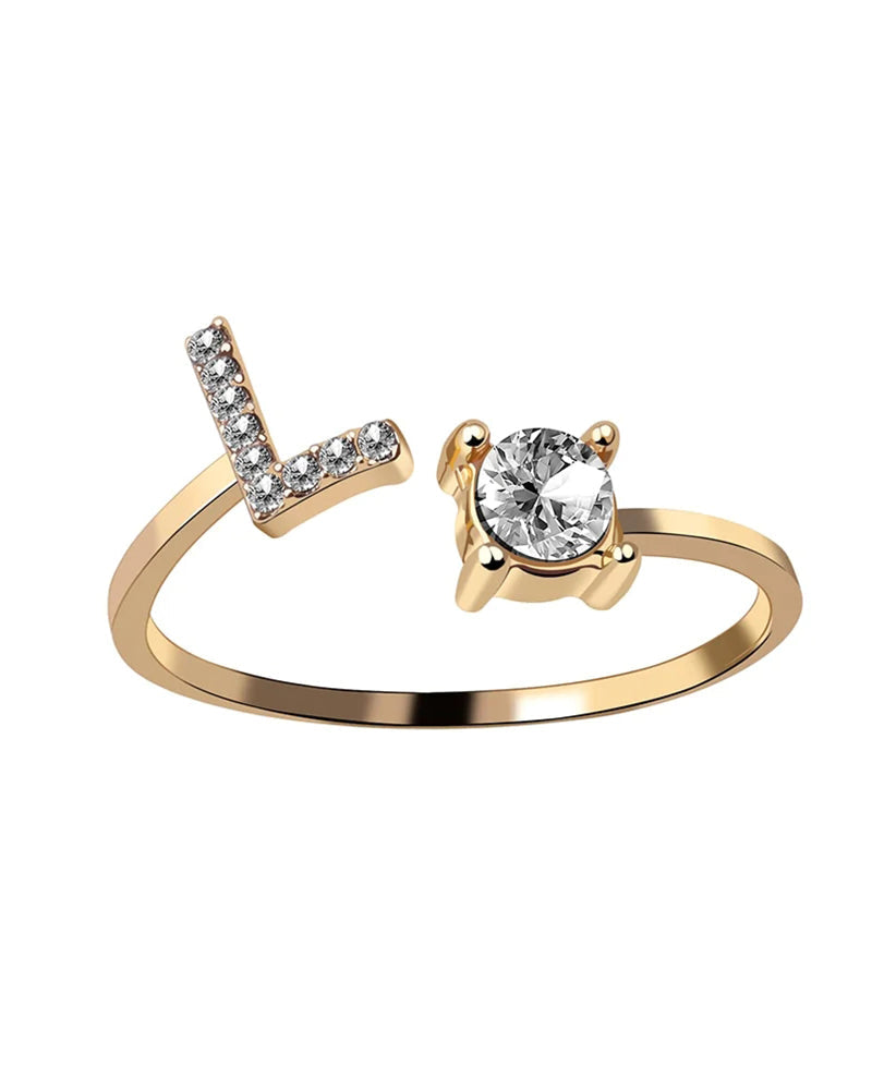 Bague ouverte en zircone avec initiales
