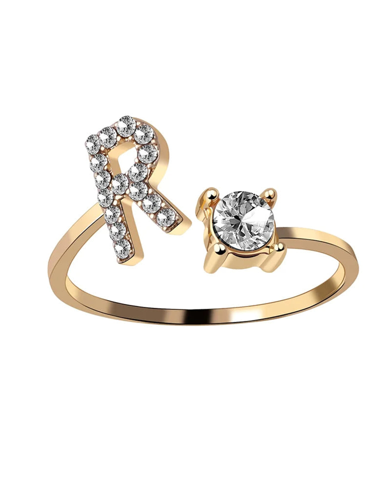 Bague ouverte en zircone avec initiales
