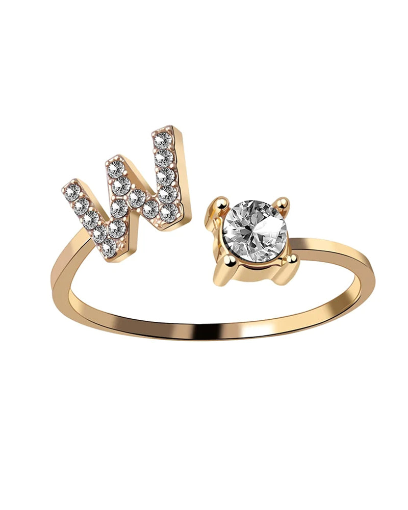 Bague ouverte en zircone avec initiales