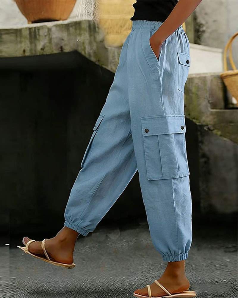 Pantalon Décontracté Cordon Poches Cargo