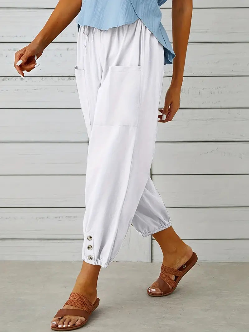 Luciane | Pantalon à cordon et boutons pour femme