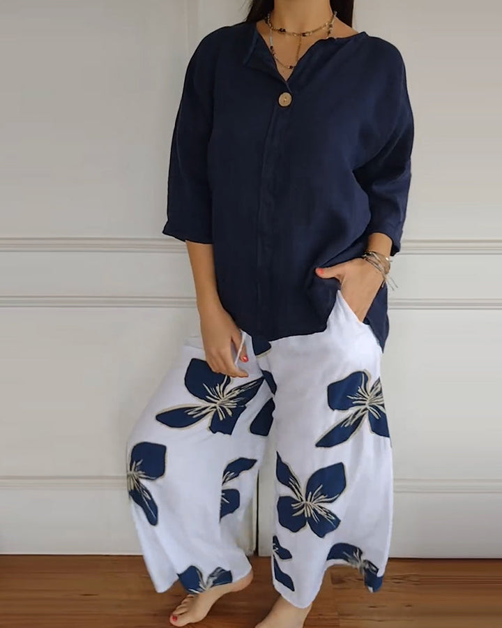 Ensemble Col Rond Décontracté Pantalon Imprimé