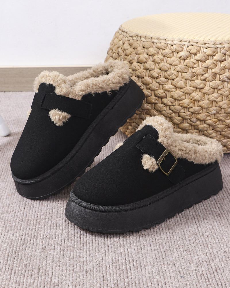 Chaussons chauds à semelle épaisse et boucle en peluche