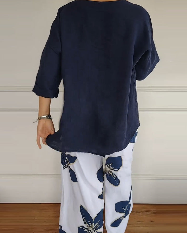 Ensemble Col Rond Décontracté Pantalon Imprimé