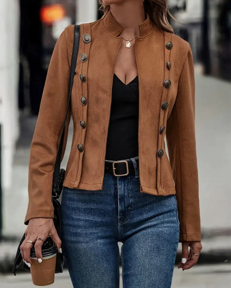 Veste élégante à double boutonnage de couleur unie