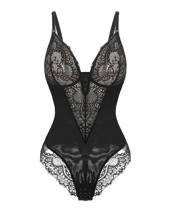 Bodysuit Décolleté Profond En V Et Dentelle Gainante
