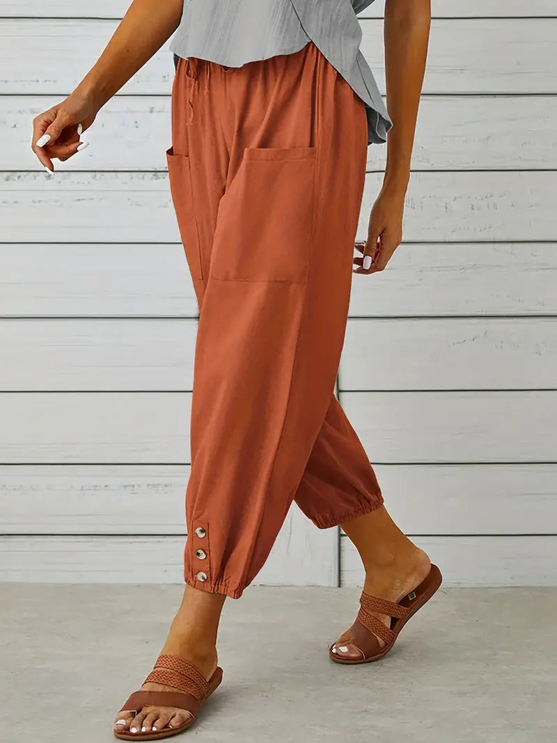 Luciane | Pantalon à cordon et boutons pour femme