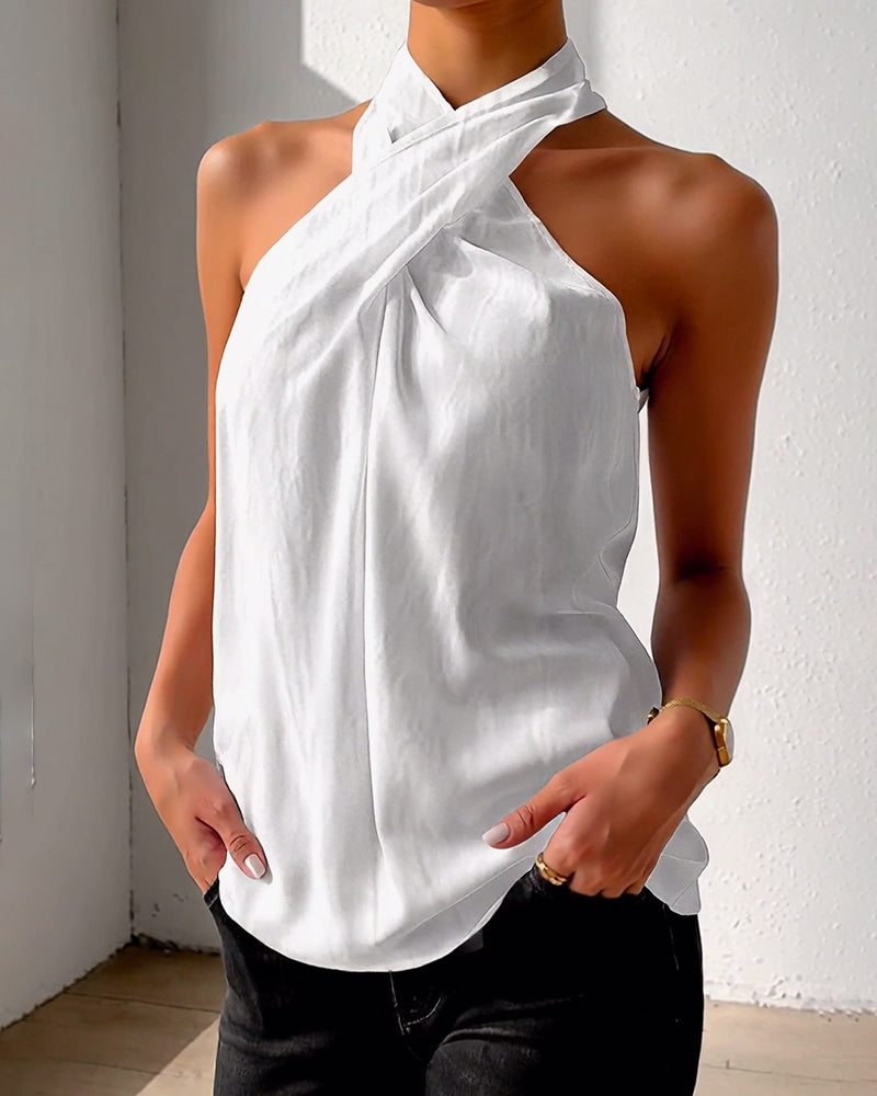 Débardeur Mode Halter Couleur Unie
