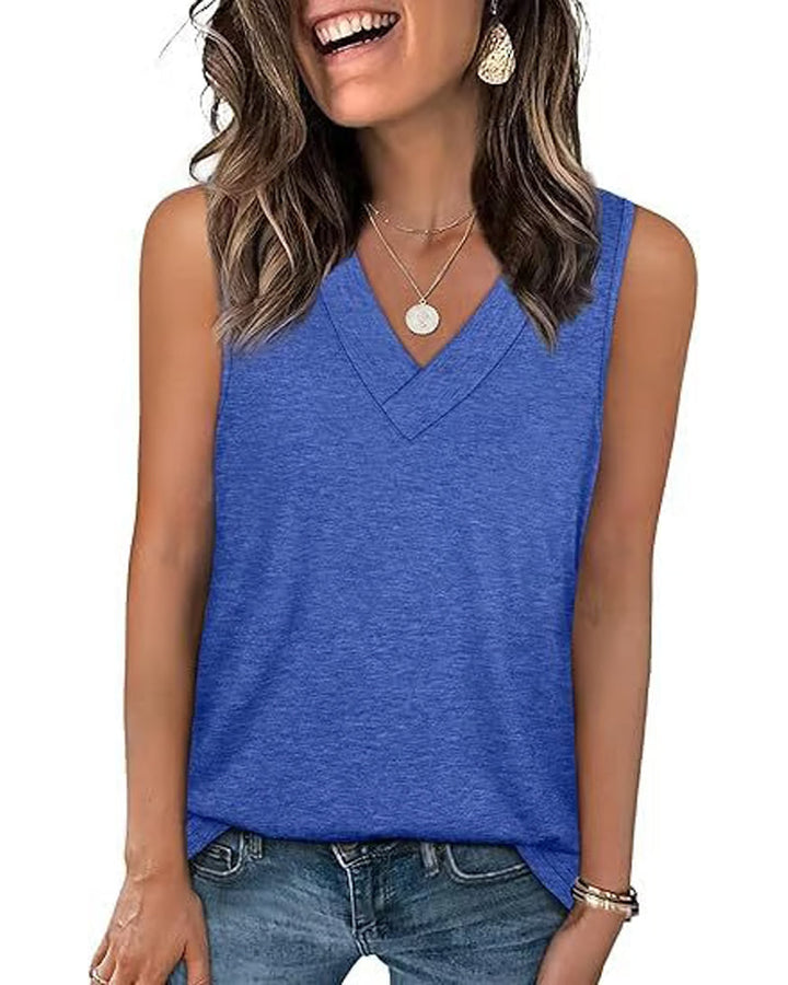 Débardeur T-Shirt Femme Sans Manches Col V Amincissant Coupe Décontractée