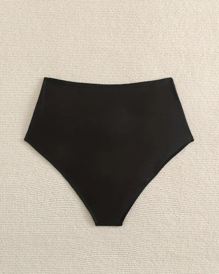 Bas De Maillot Plissé Uni Taille Haute