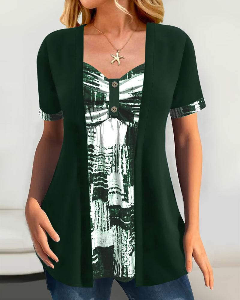 Blouse Imprimée Faux Deux Pièces Irrégulière