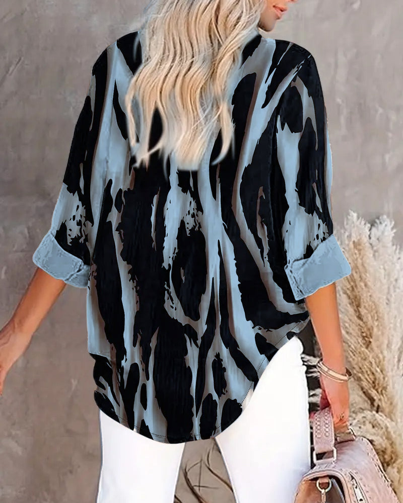 Blouse Col Montant Imprimé Irrégulier