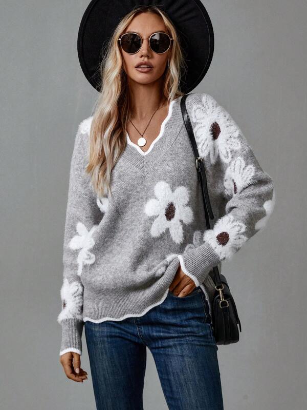 Élise | Pull Floral à Encolure V