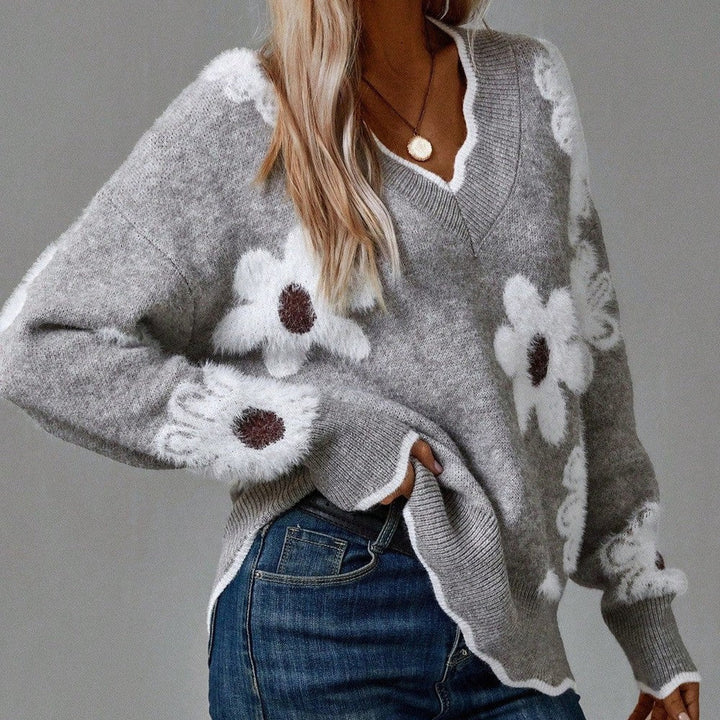 Élise | Pull Floral à Encolure V
