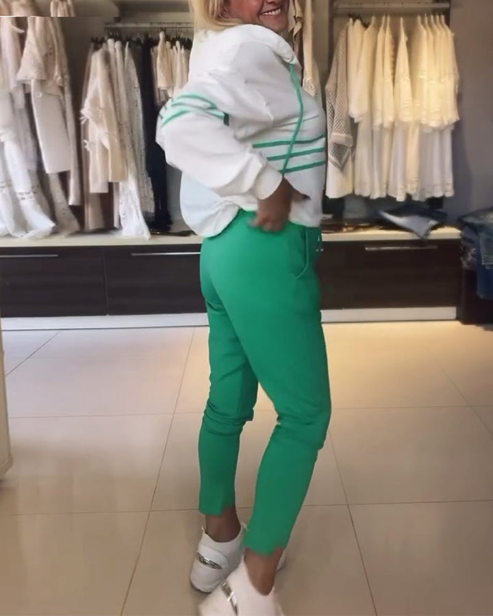 Ensemble sweat-shirt à capuche décontracté à imprimé rayé