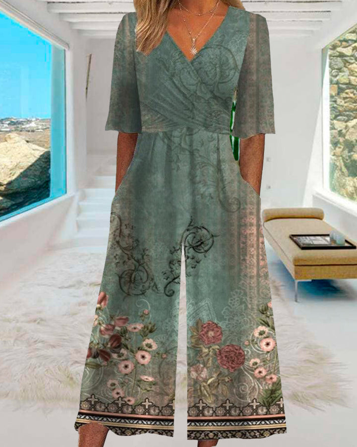 Combinaison à poche à imprimé floral vintage