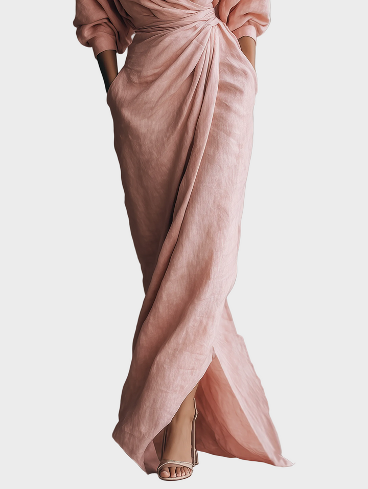 Robe Maxi en Lin avec Décolleté Pointu
