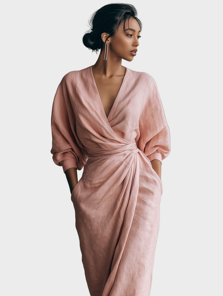 Robe Maxi en Lin avec Décolleté Pointu