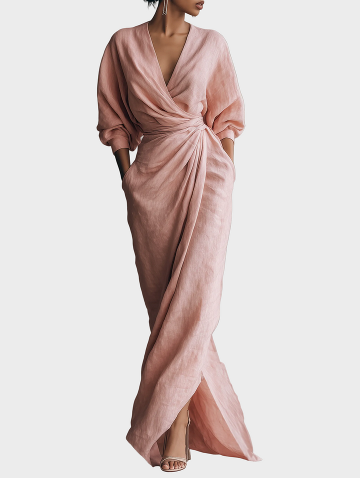 Robe Maxi en Lin avec Décolleté Pointu
