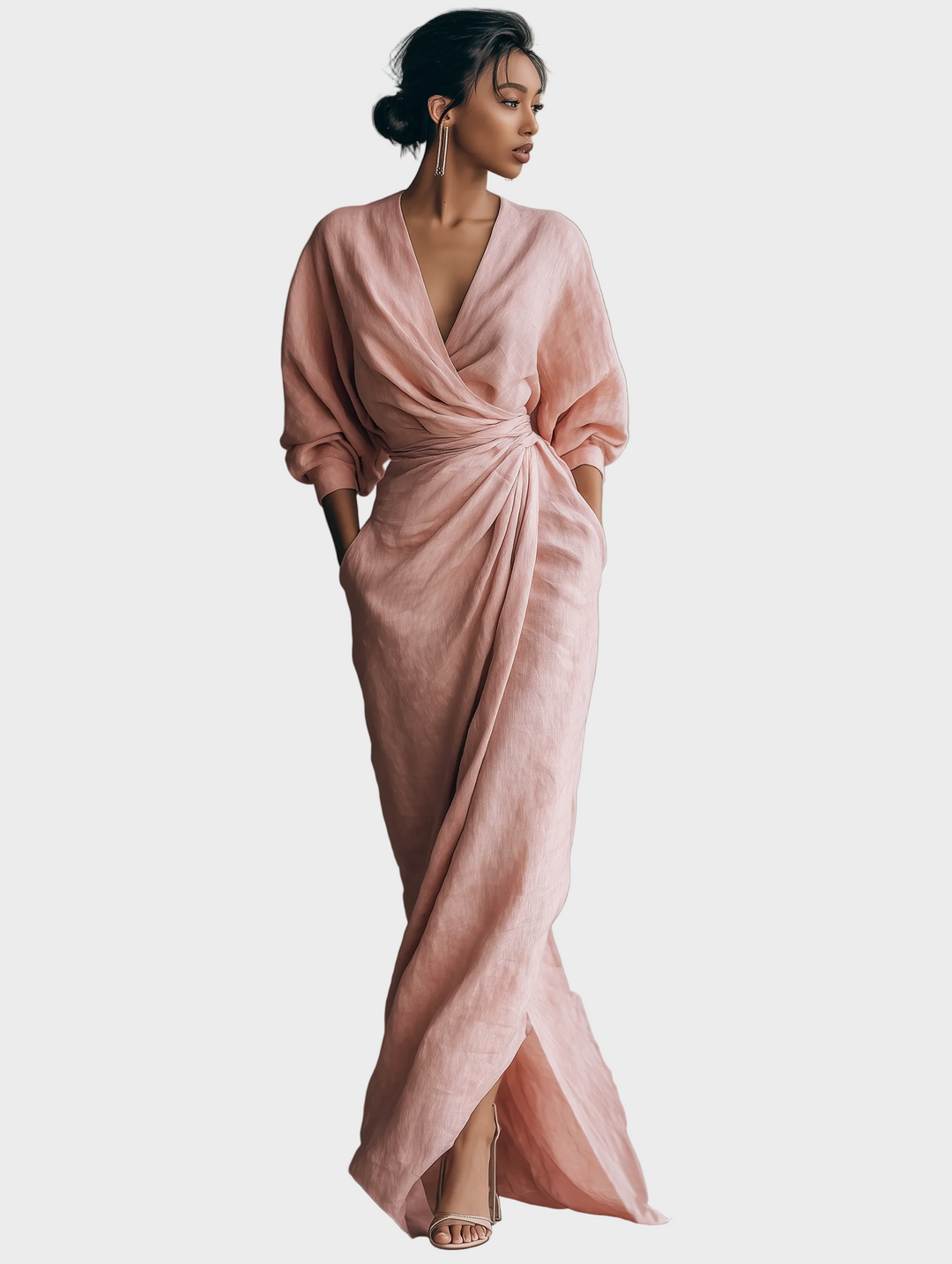 Robe Maxi en Lin avec Décolleté Pointu