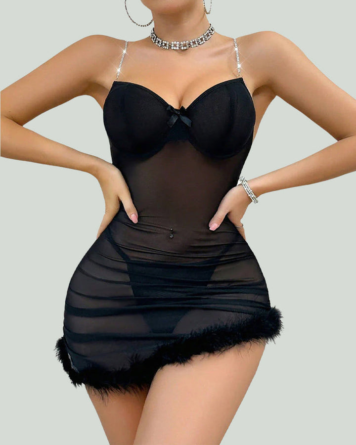 Ensemble De Nuisette Sexy Transparente Slim Fit À Jarretelles Tentant