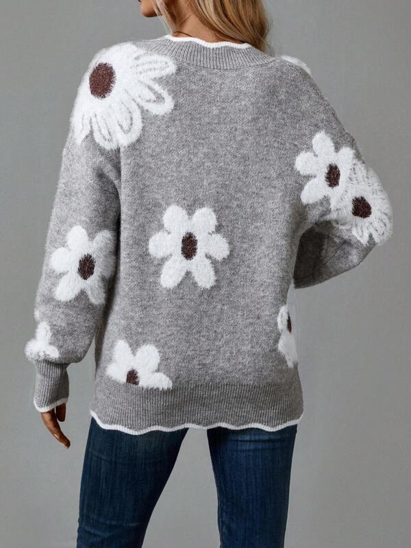 Élise | Pull Floral à Encolure V