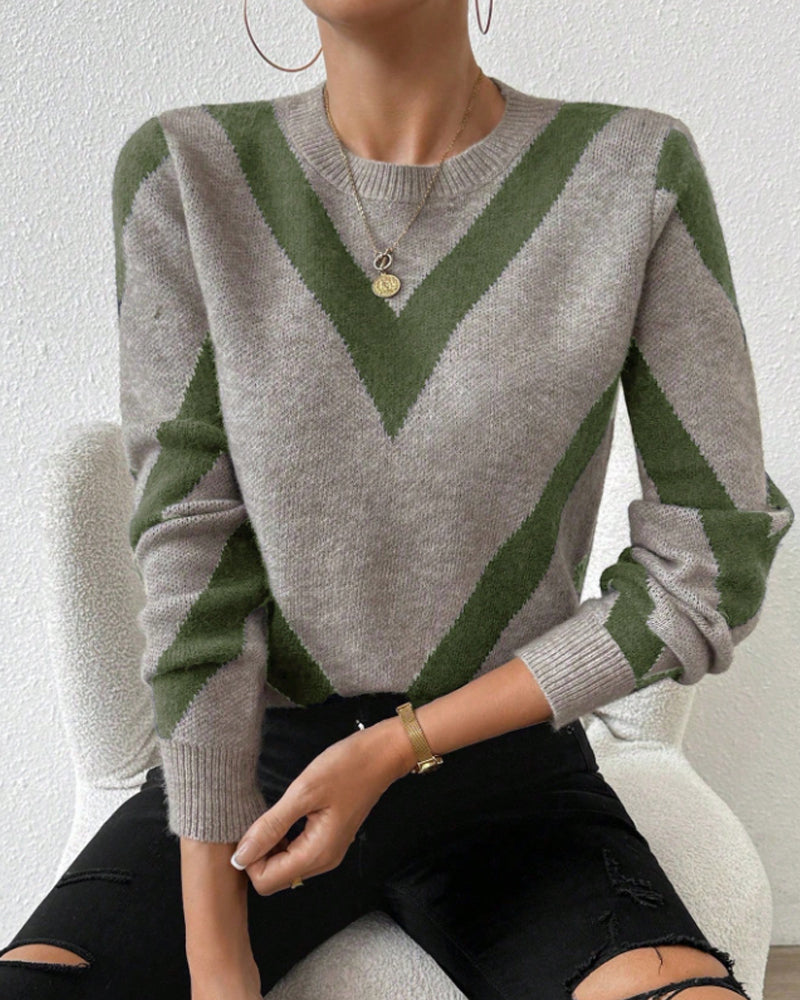 Pull Avec Caractéristiques Imprimé Géométrique Et Col Rond