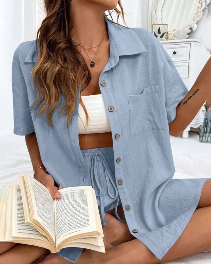 Ensemble chemise et short décontracté de couleur unie