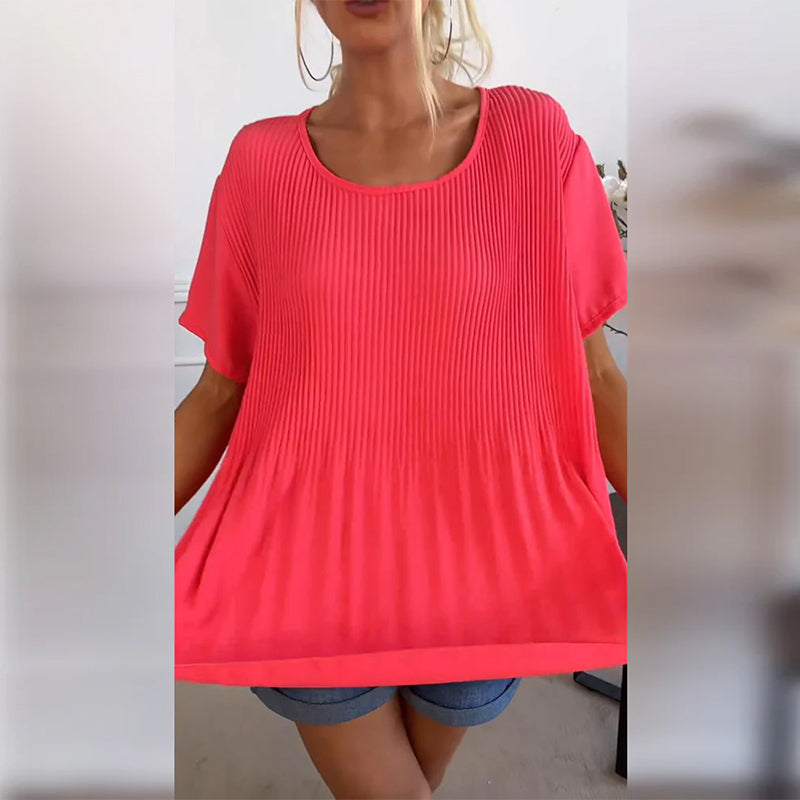 Blouse plissée col rond uni