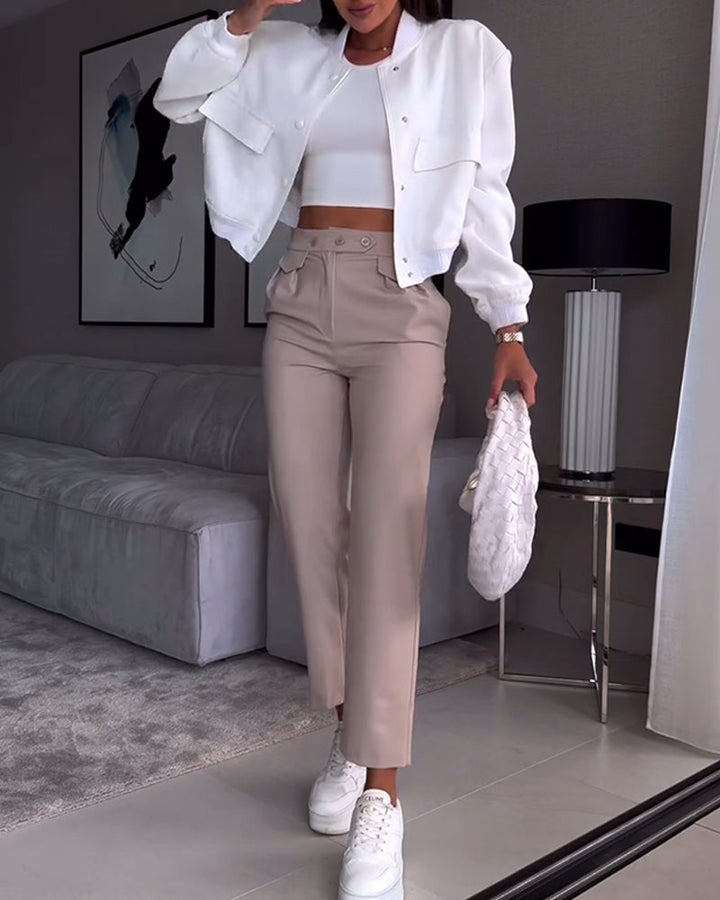 Pantalon de costume décontracté à poches de couleur unie