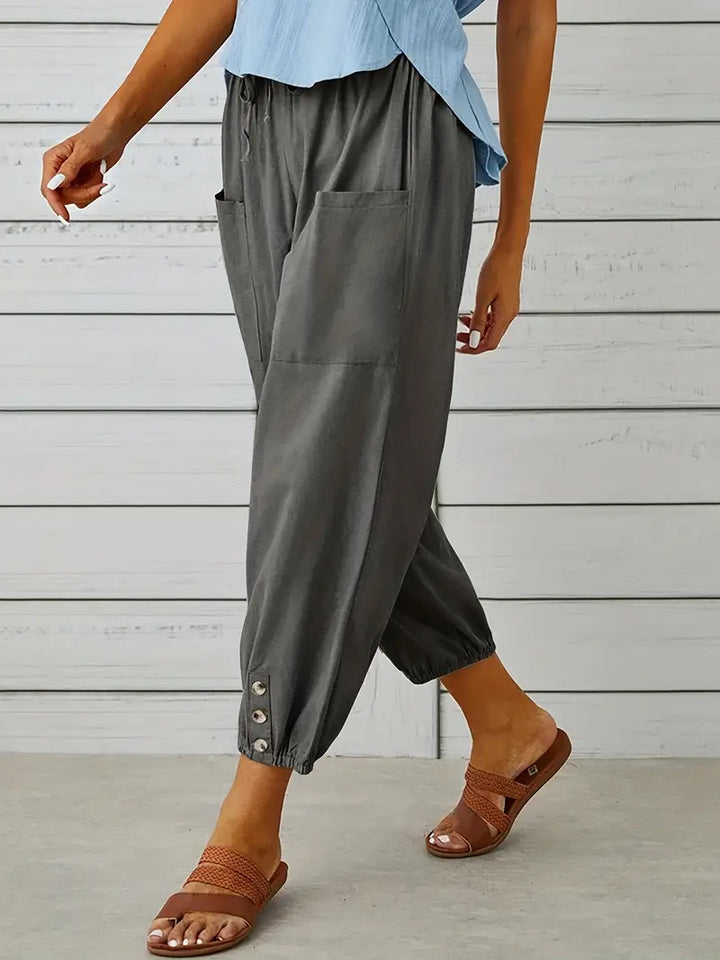 Luciane | Pantalon à cordon et boutons pour femme