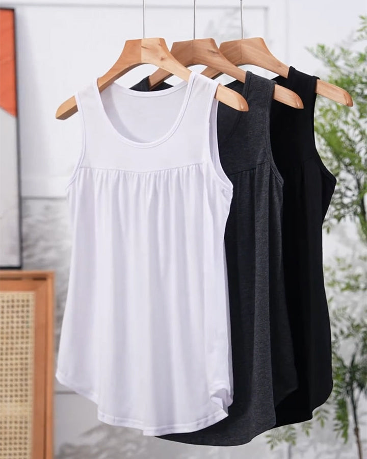 Ensemble Trois Pièces Sans Manches Plissé Veste Ample