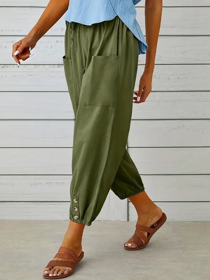 Luciane | Pantalon à cordon et boutons pour femme