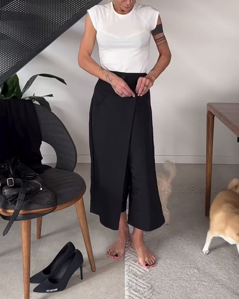 Pantalon décontracté asymétrique de couleur unie simple