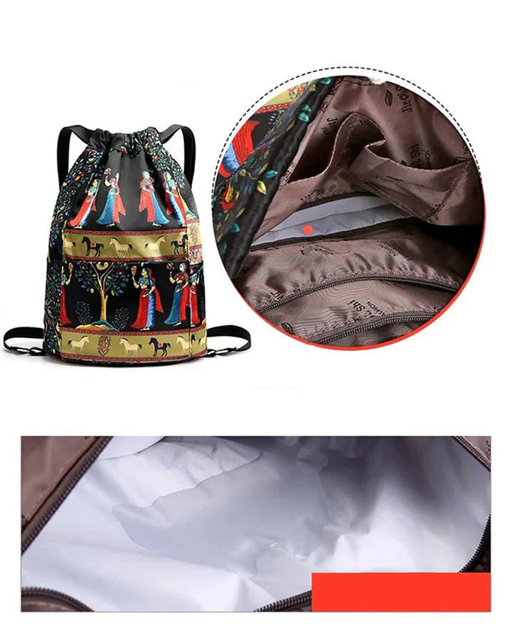 Sac à bandoulière avec cordon de serrage de style ethnique