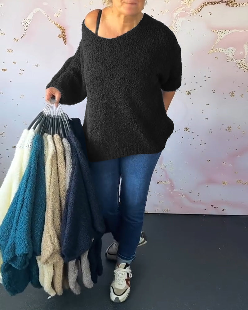 Pull décontracté de couleur unie à col en V