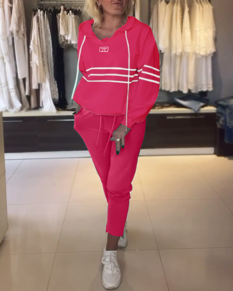 Ensemble sweat-shirt à capuche décontracté à imprimé rayé