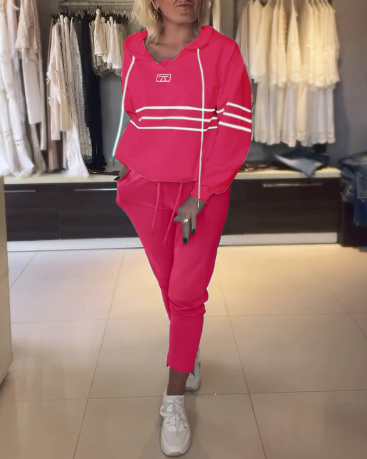 Ensemble sweat-shirt à capuche décontracté à imprimé rayé