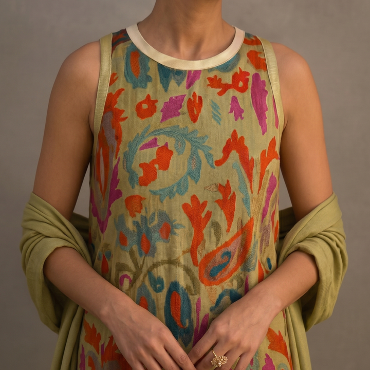 Chloé | Robe longue à motif floral avec gilet ajusté assorti
