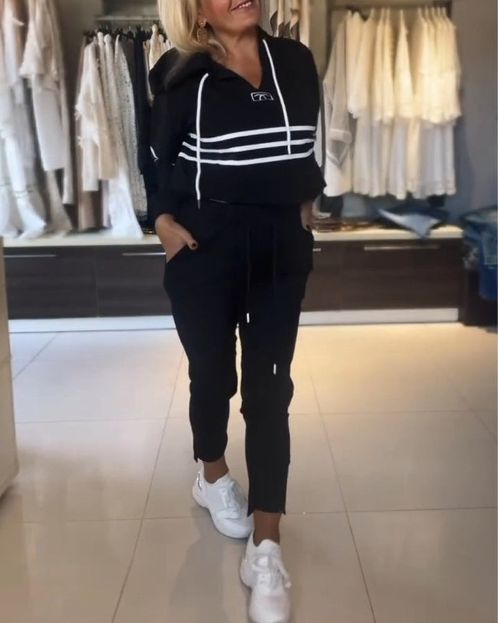 Ensemble sweat-shirt à capuche décontracté à imprimé rayé