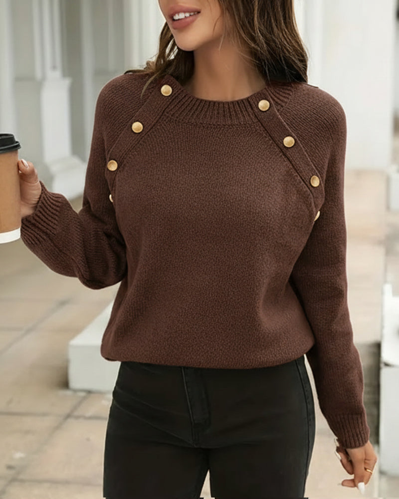 Pull Boutonné À Col Rond