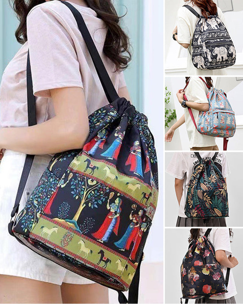 Sac à bandoulière avec cordon de serrage de style ethnique