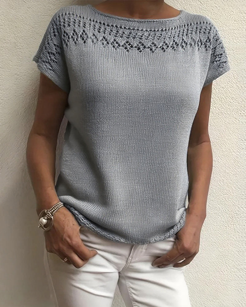 Pull décontracté à manches courtes de couleur unie