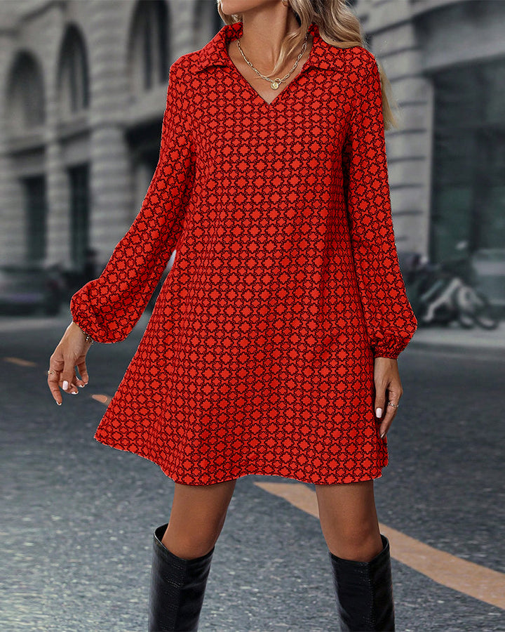 Robe imprimée à manches longues avec revers