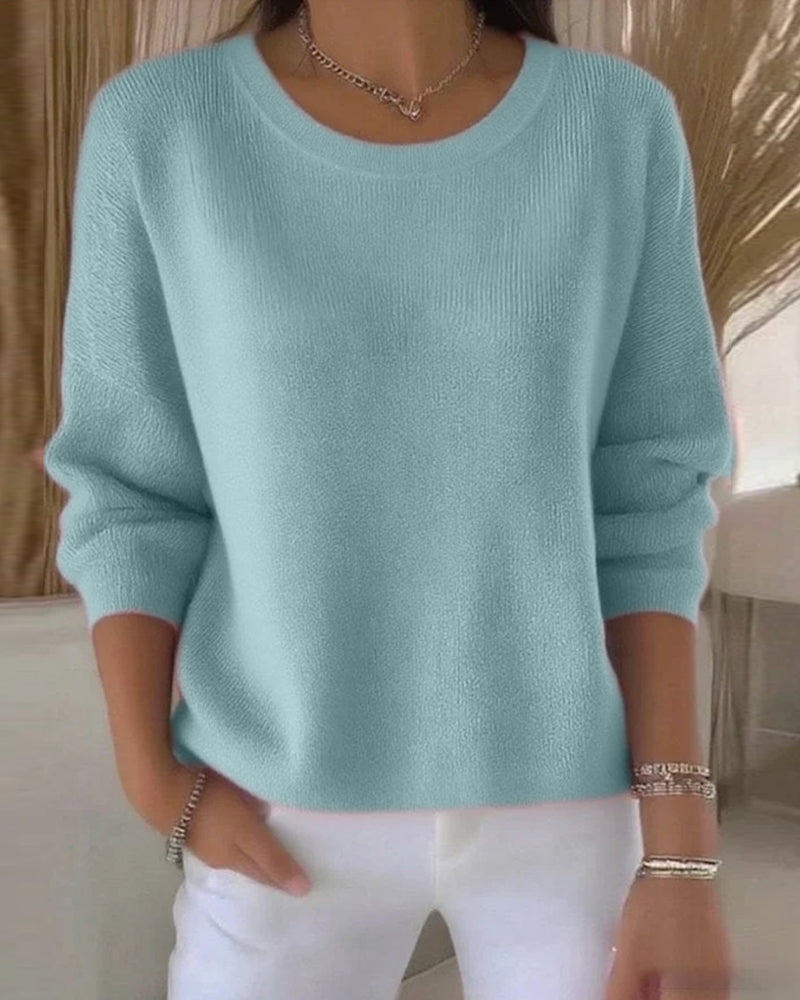 Pull Uni Col Rond Épaule Tombante