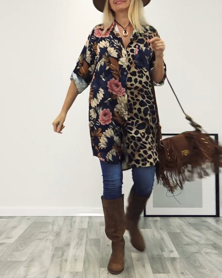 Chemise patchwork imprimé léopard à revers