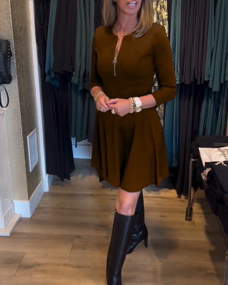 Robe élégante à fermeture éclair de couleur unie